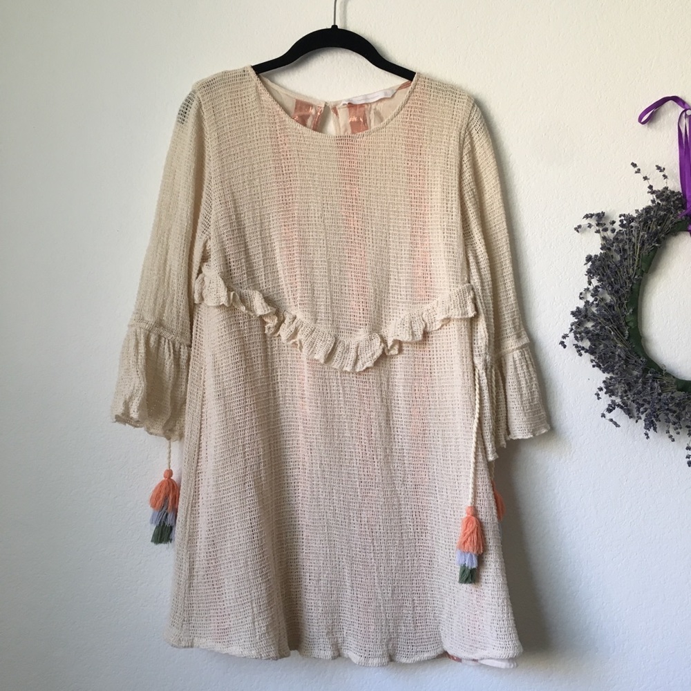 Zara mesh Mini dresss with Pom-pom detail sleeve